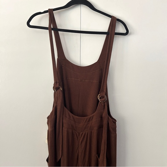 Free People Beach Wide Leg Overalls With Waist Tie Chocolate Brown NWT - Picture 7 of 12